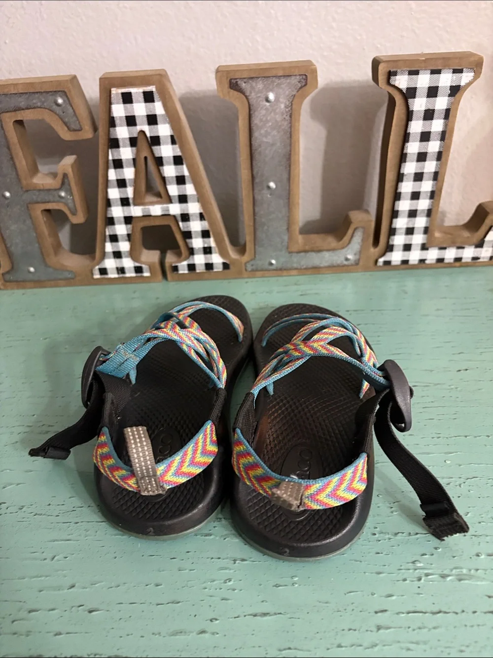 Chaco Kids Rainbow Strap Sandals with Brown Footbed